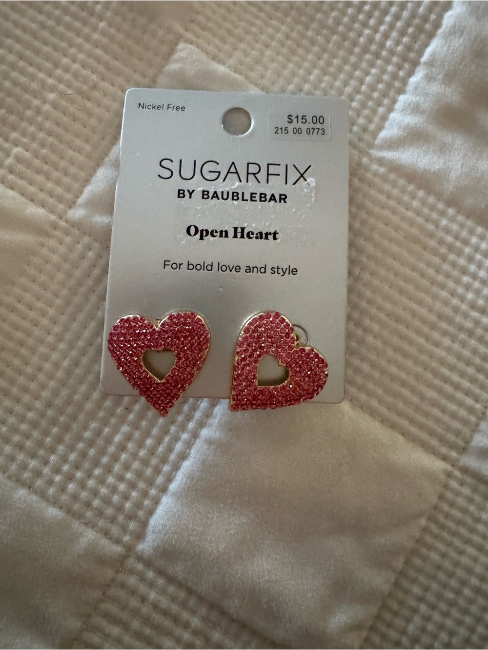 SugarFix Baublebar Sparkling Pink Heart Stud Earrings